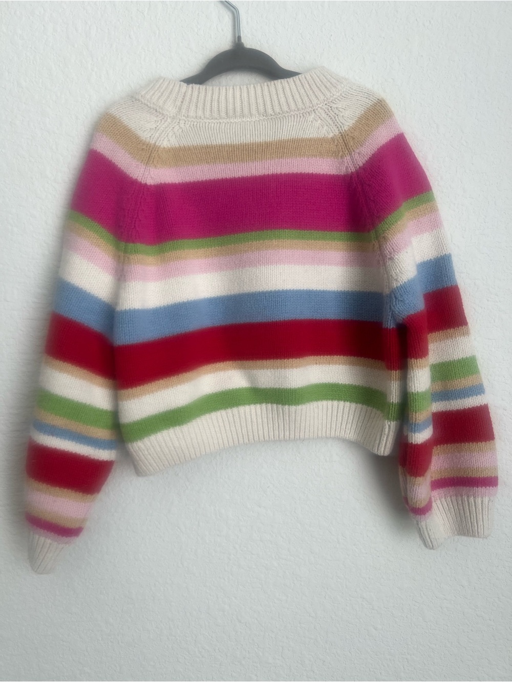 GAP Cream Sweater with Bright Pink Red Green and Blue Stripes